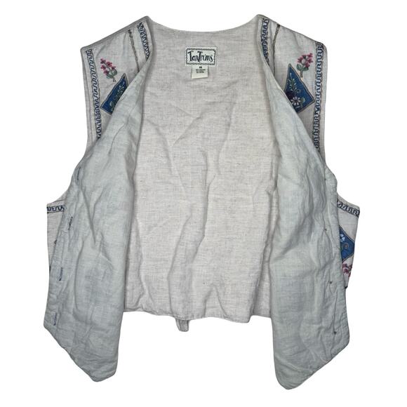 Tantrums Women's Beige Floral Embroidered Vest M | Boho Cottagecore Button-Up - Picture 2 of 9